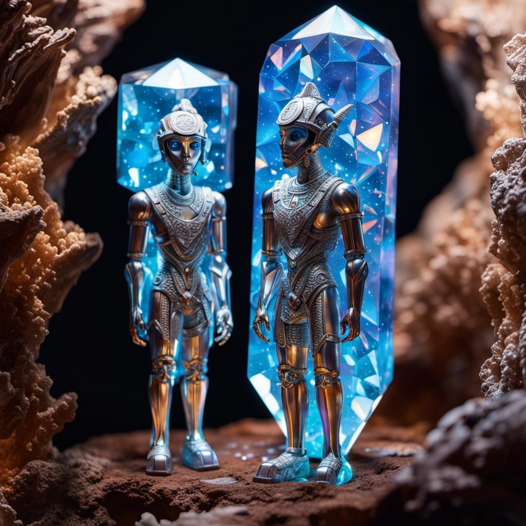 Mythically charging opalescent brilliance, pearlescent cryst...
