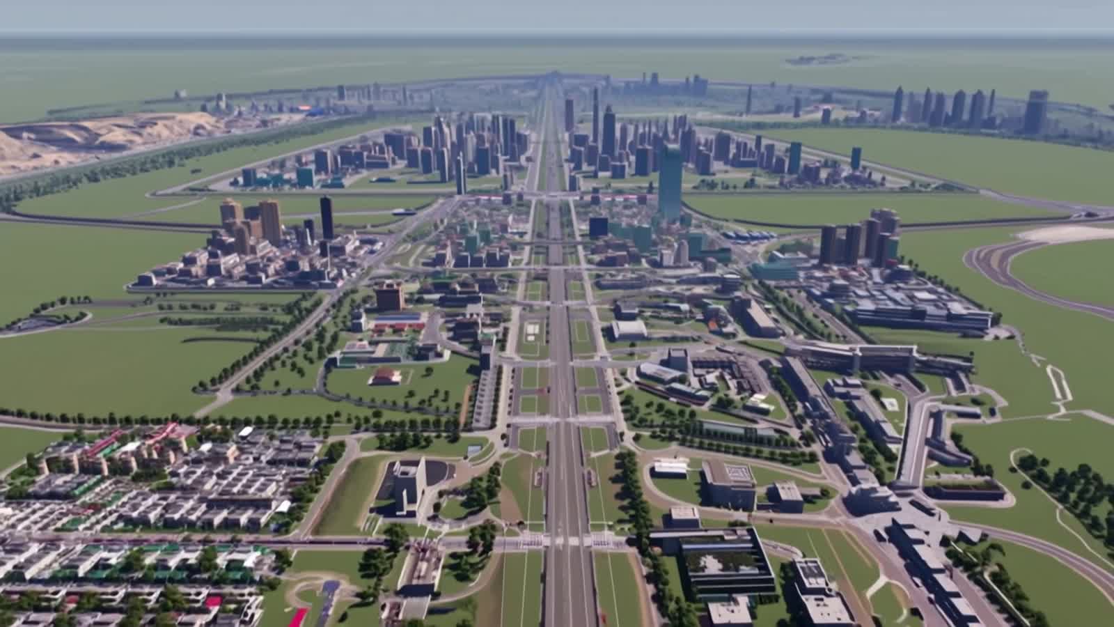 A timelapse of a city arising from nothing, like a video game