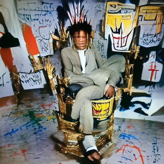 Basquiat sitting on the throne - AI Generated Artwork - NightCafe Creator