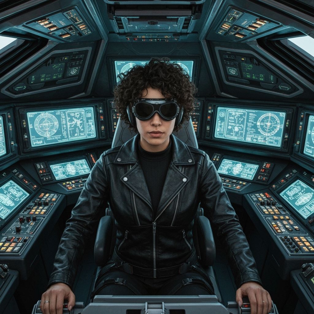 Sci-Fi Pilot in Spaceship Cockpit