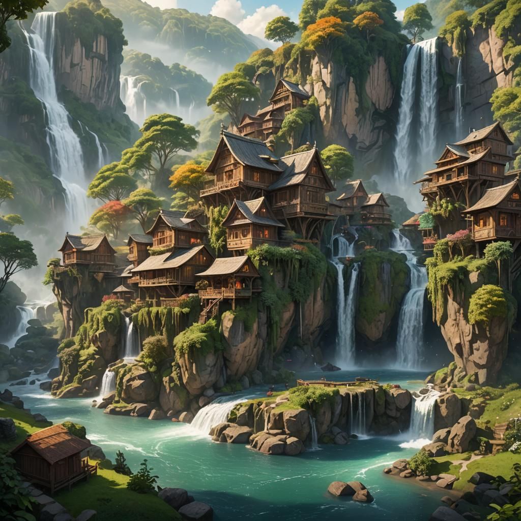 Luxurious Waterfall Village in Lush Valley