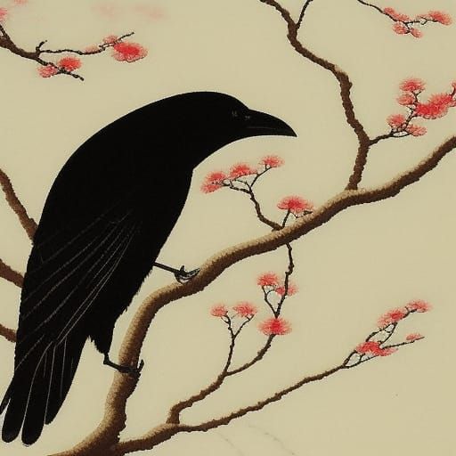 Crow on the cherry blossom