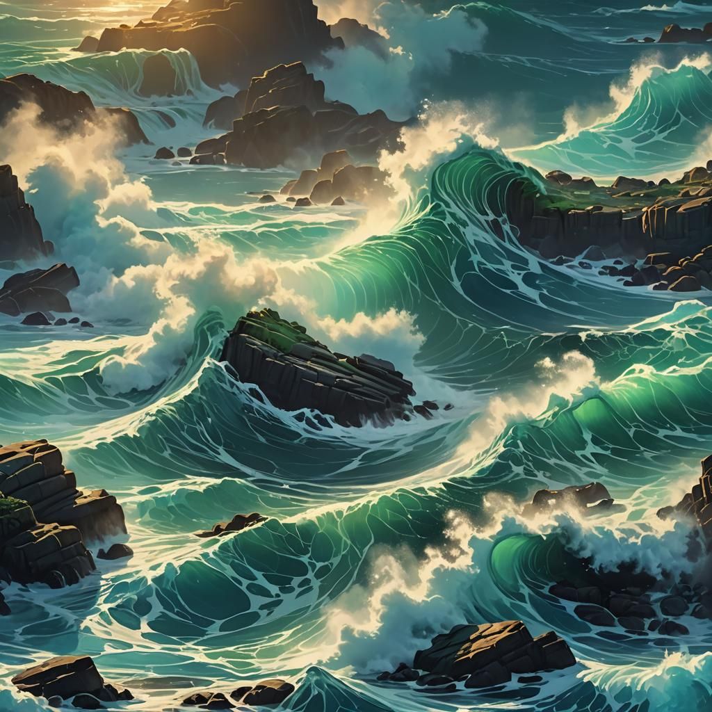 Majestic Bioluminescent Wave on Rocky Shoreline