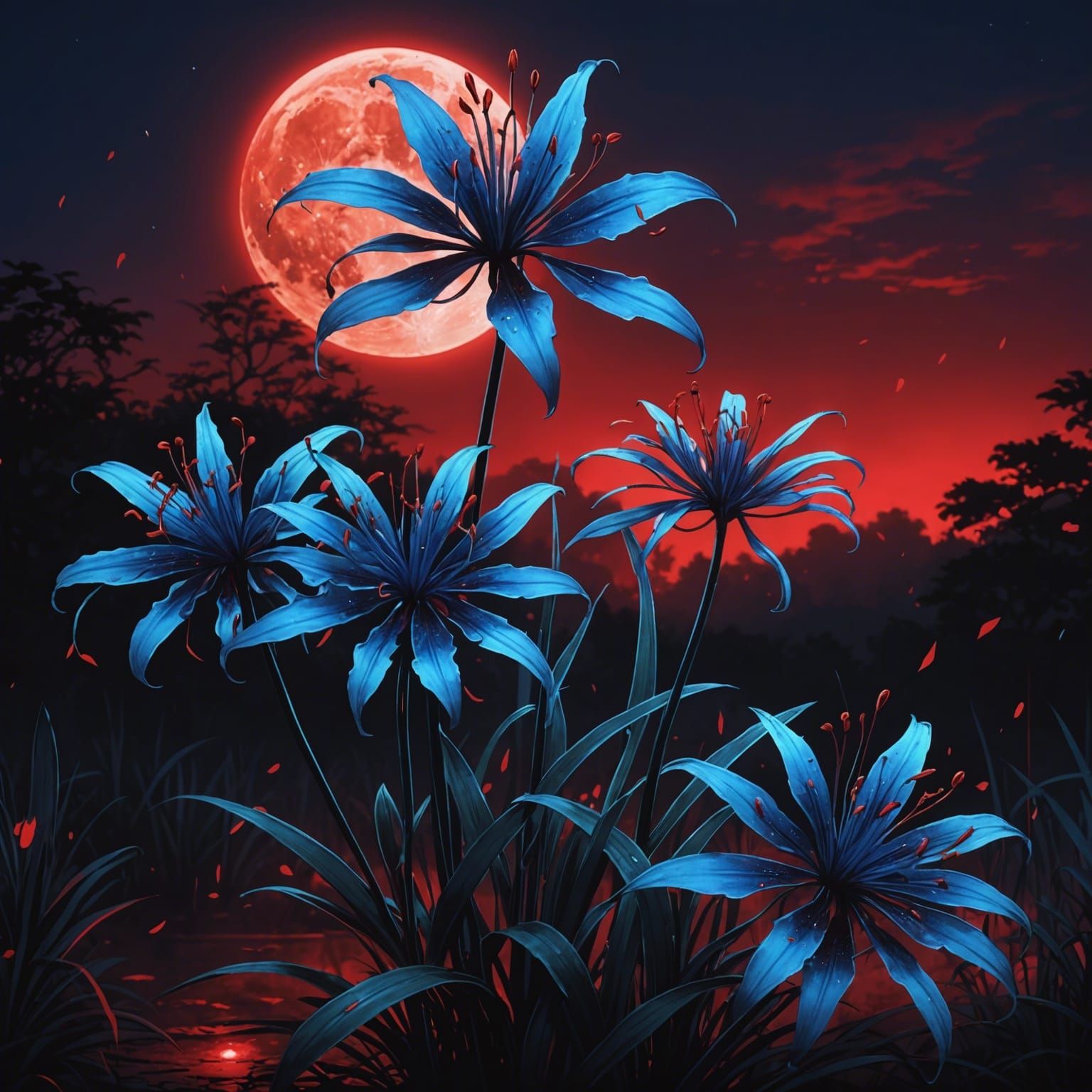 Blue spider lilies in the night  by @Satoma