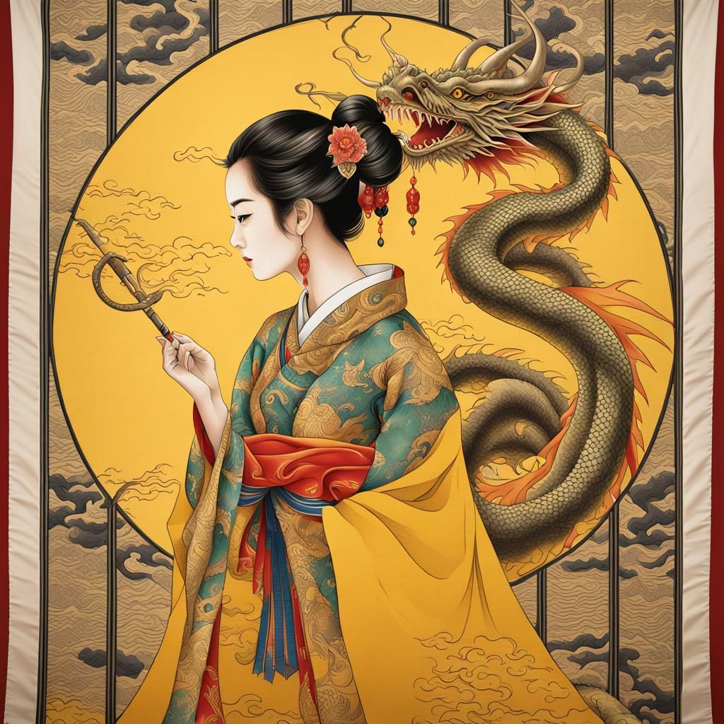 Dragon Tattoo Portrait in Surrealist Style