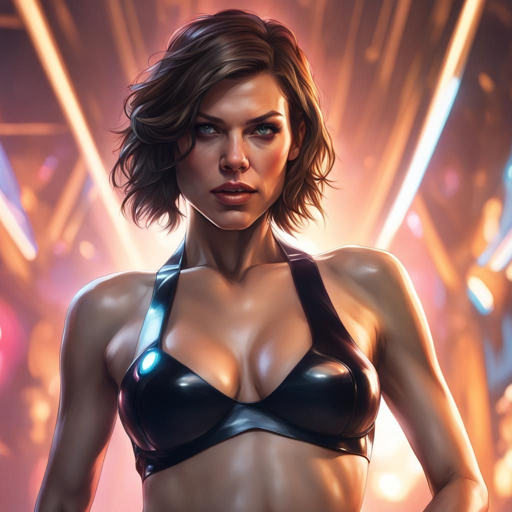 Lauren Cohan black latex sci fi bikini AI Generated Artwork