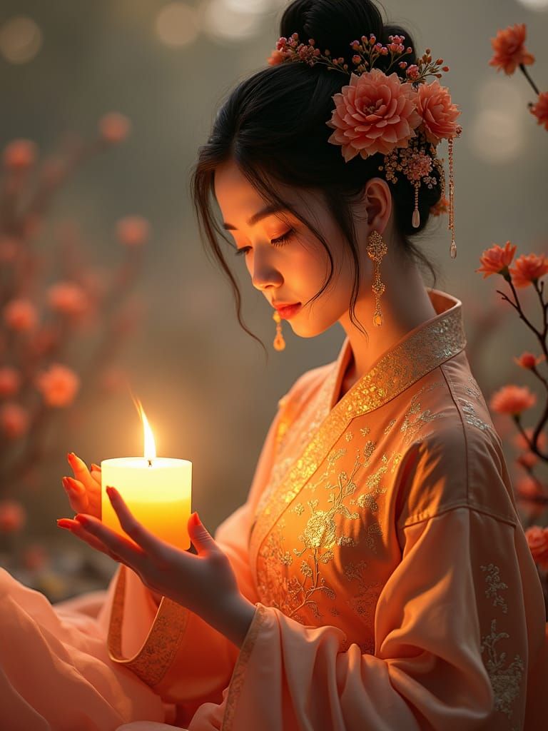 chinese woman play candle light