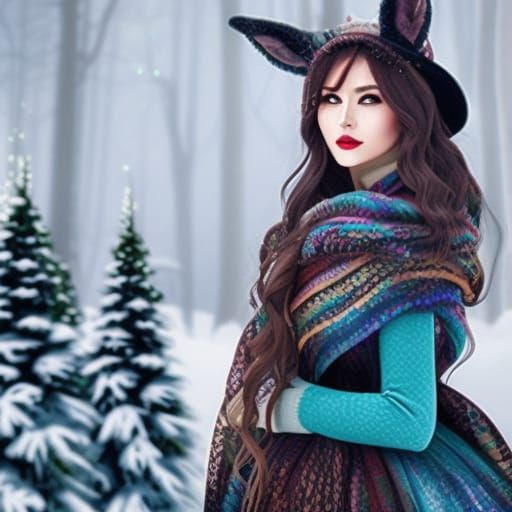 Beautiful deer witch in the winter in the woods