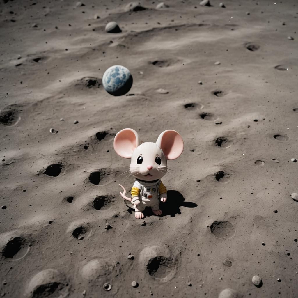 chibi mouse on the moon surface