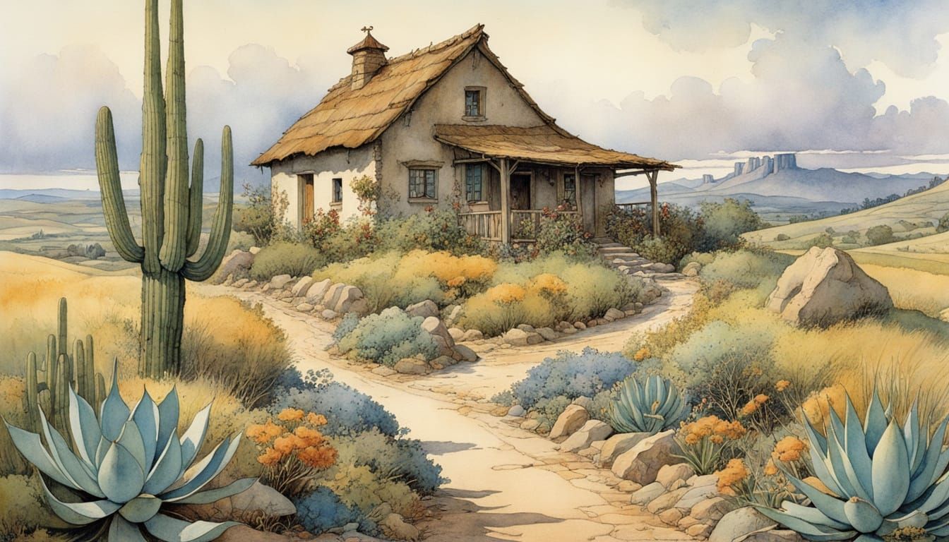 Arizona Night Scene in Storybook Illustration Style