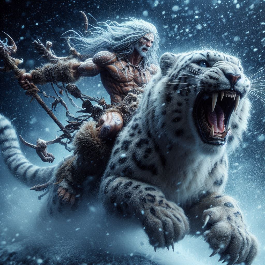 Tribal warrior and snow leopard
