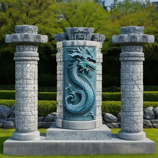 Surreal Oriental Dragon Stone Pillar Carving