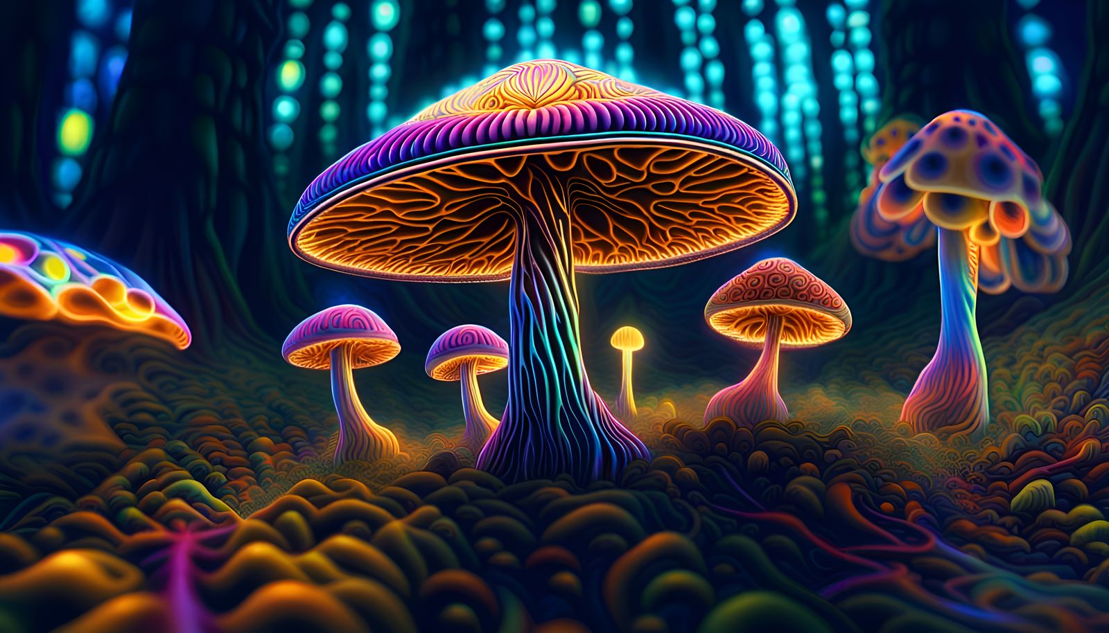 ((psychedelic mushrooms)), (((shining)))_ luminous_((spur flight ...