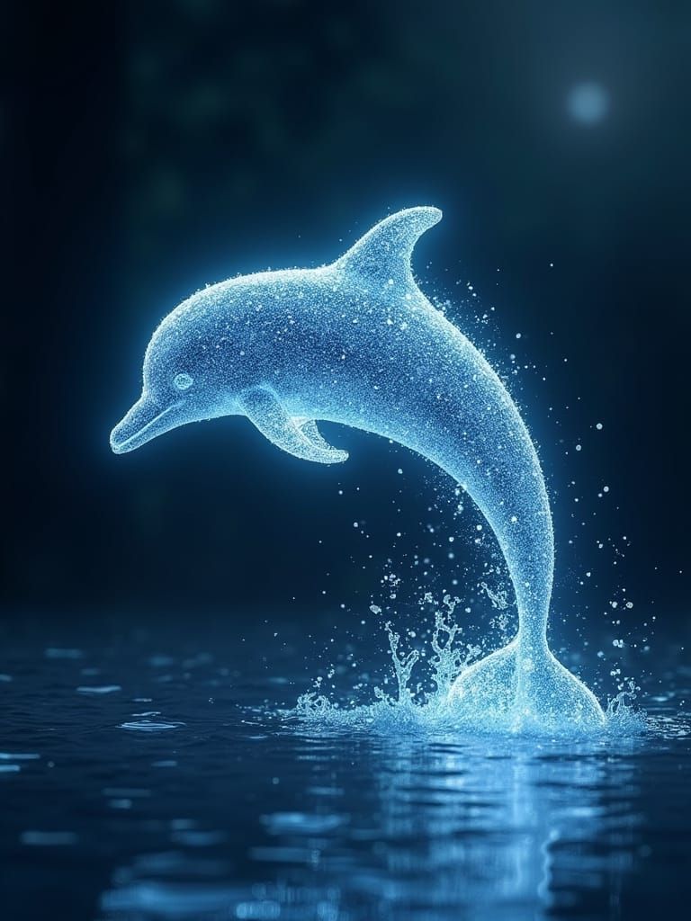 Ethereal Water Dolphin in Moonlit Splash