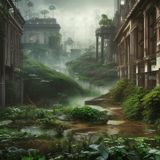 Abandoned City overgrown with Plants  by @Mart Thunderdark