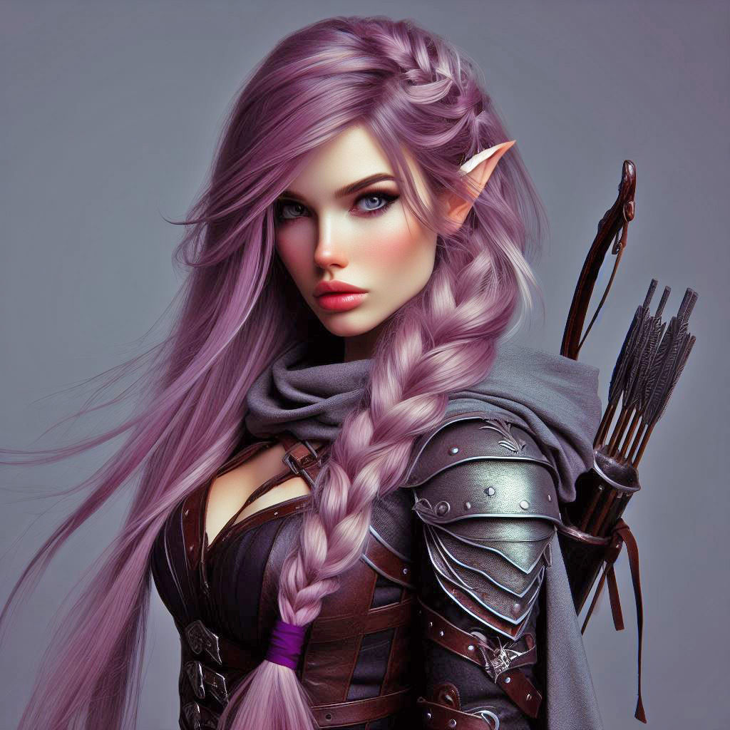 Purple Elf with a Braid