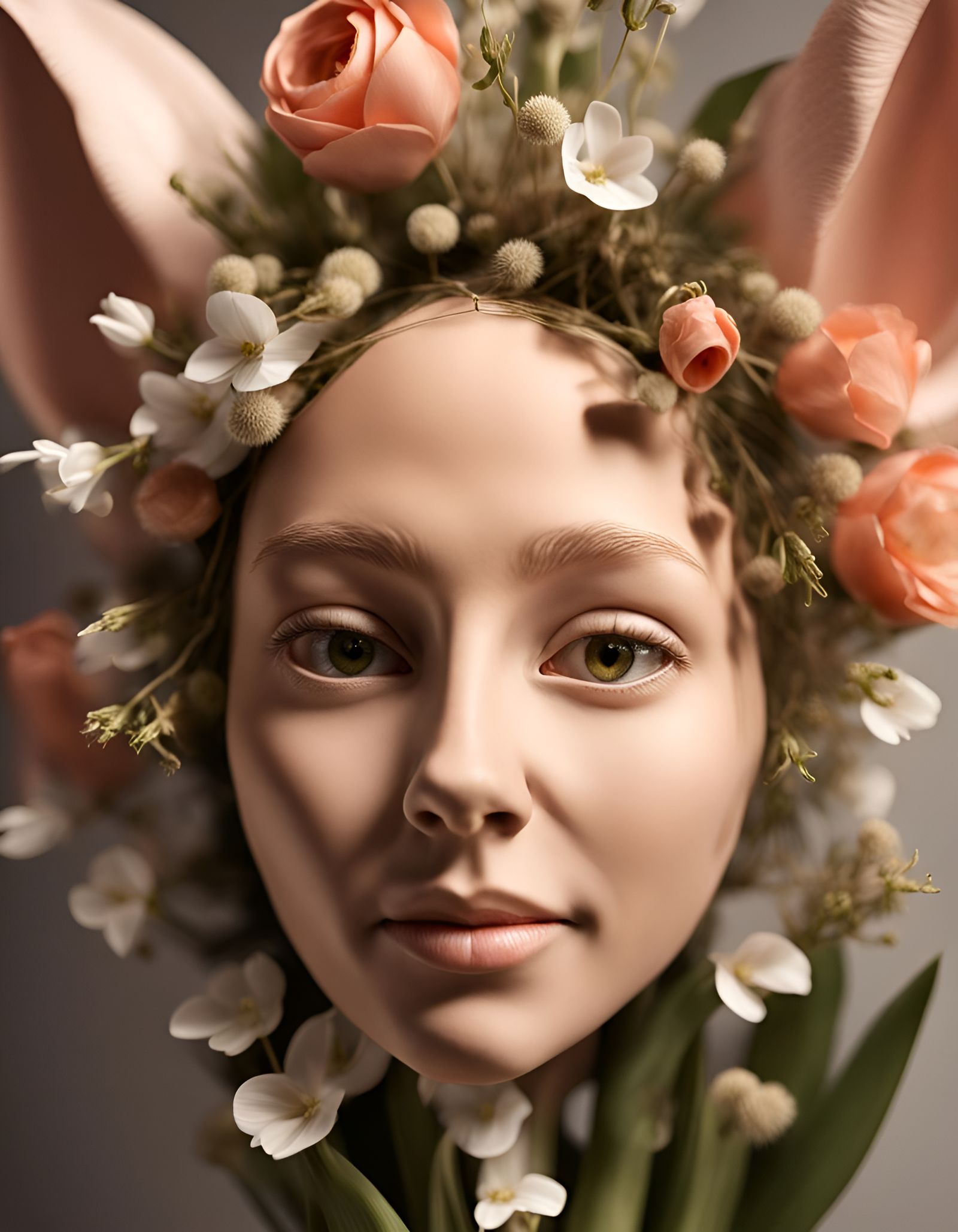 (a face 1.5), (a bouquet of ears 1.3), (50mm lens photography, ray tracing, shadow depth, 8k