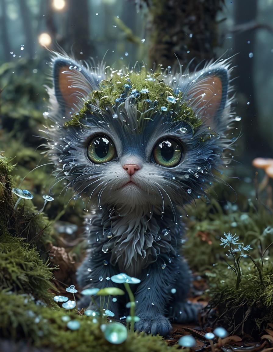 wild blue moss kitten  by @Tiny Pearl Cat