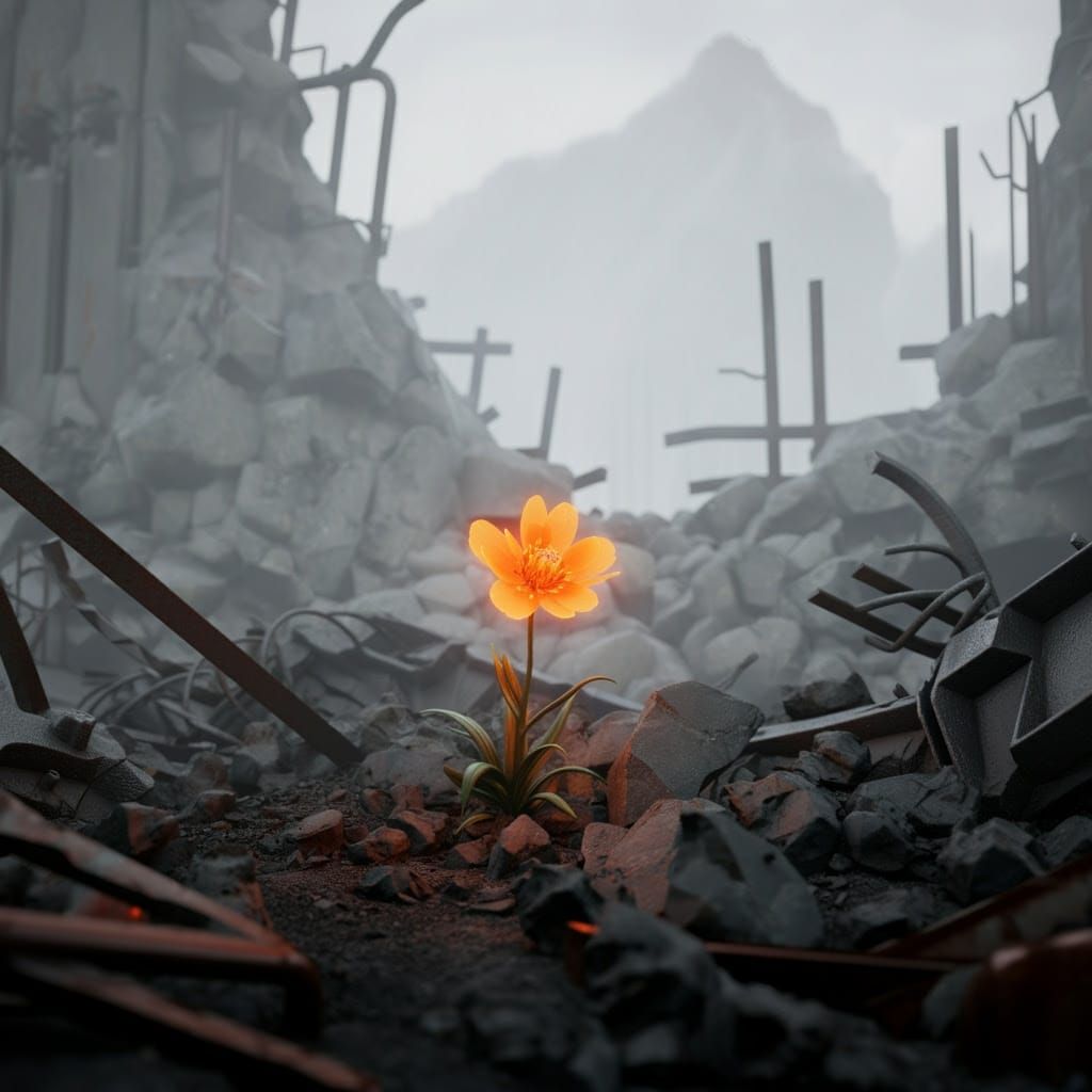 Orange Flower Blooms in Rocky Wasteland