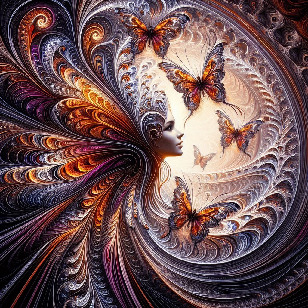 Fractal portrait with butterflies