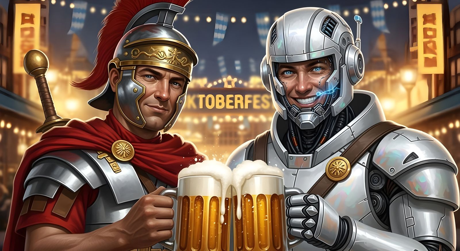 Past Roman centurion and futuristic cyborg at Oktoberfest  by @Gary Murakami