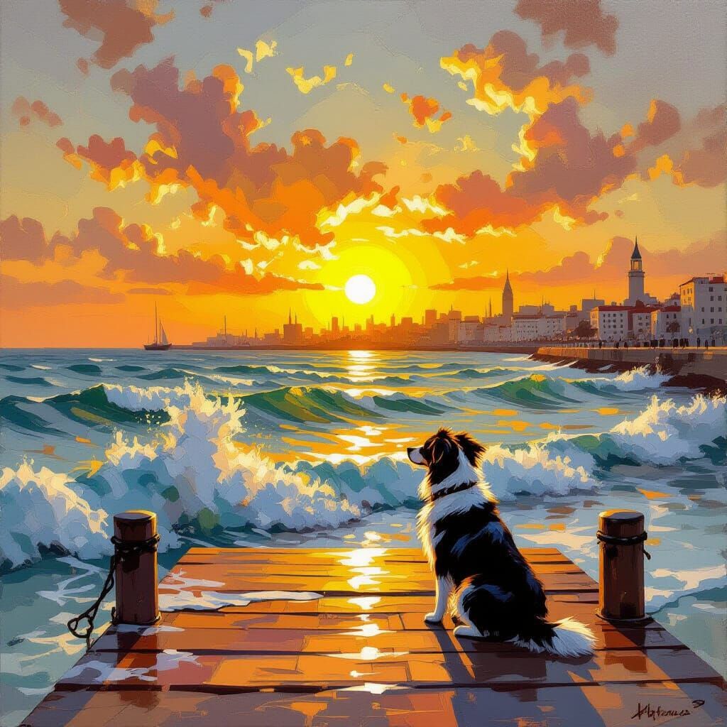 Golden Sunrise Over Tel Aviv Port Oil Painting