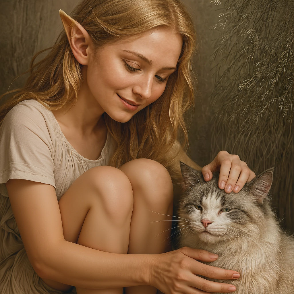 Elf with her cat