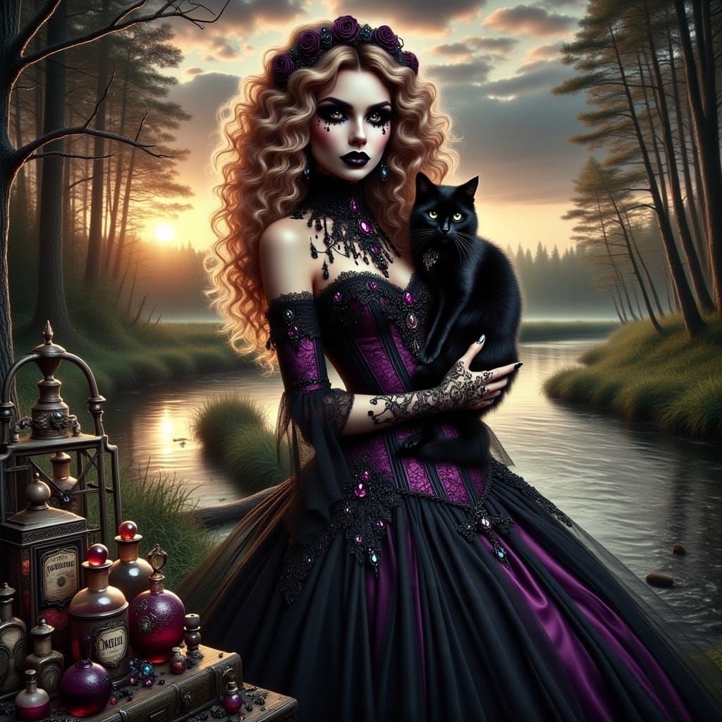 <lora:Gothic witch flux:1.0> 