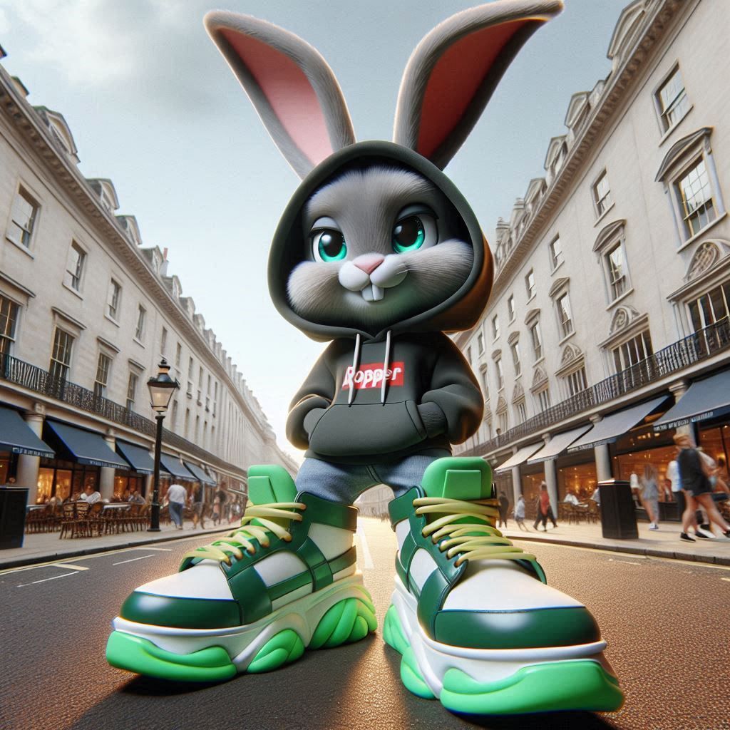 BUNNY IN OVERSIZED, HIGH-ANKLE SNEAKERS, REGENTS's STREET, L...