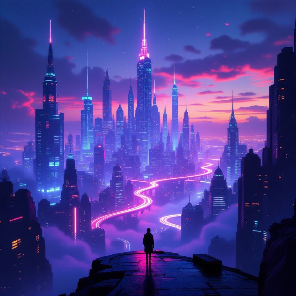 Surreal Neon Cityscape at Twilight