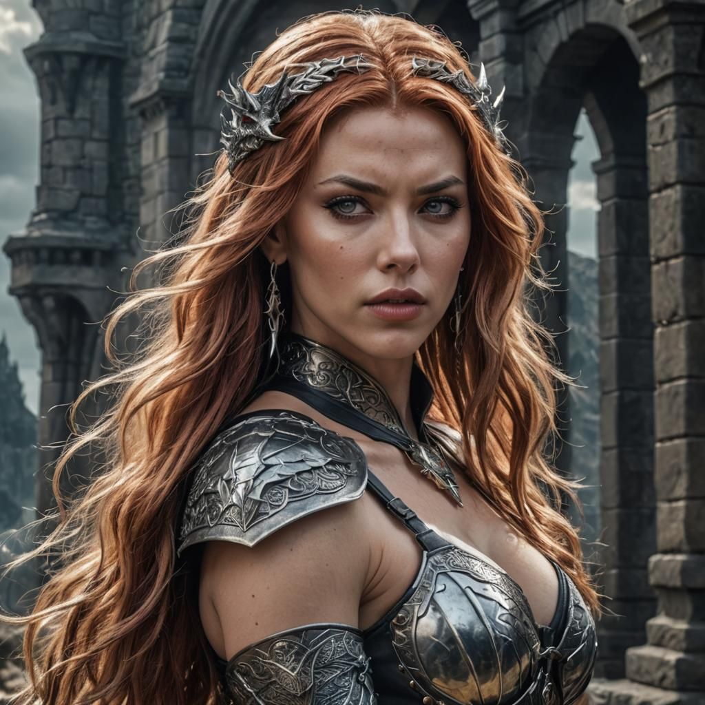 gorgeous eyes ; muscular female elf Scarlet Johansson D&D go...