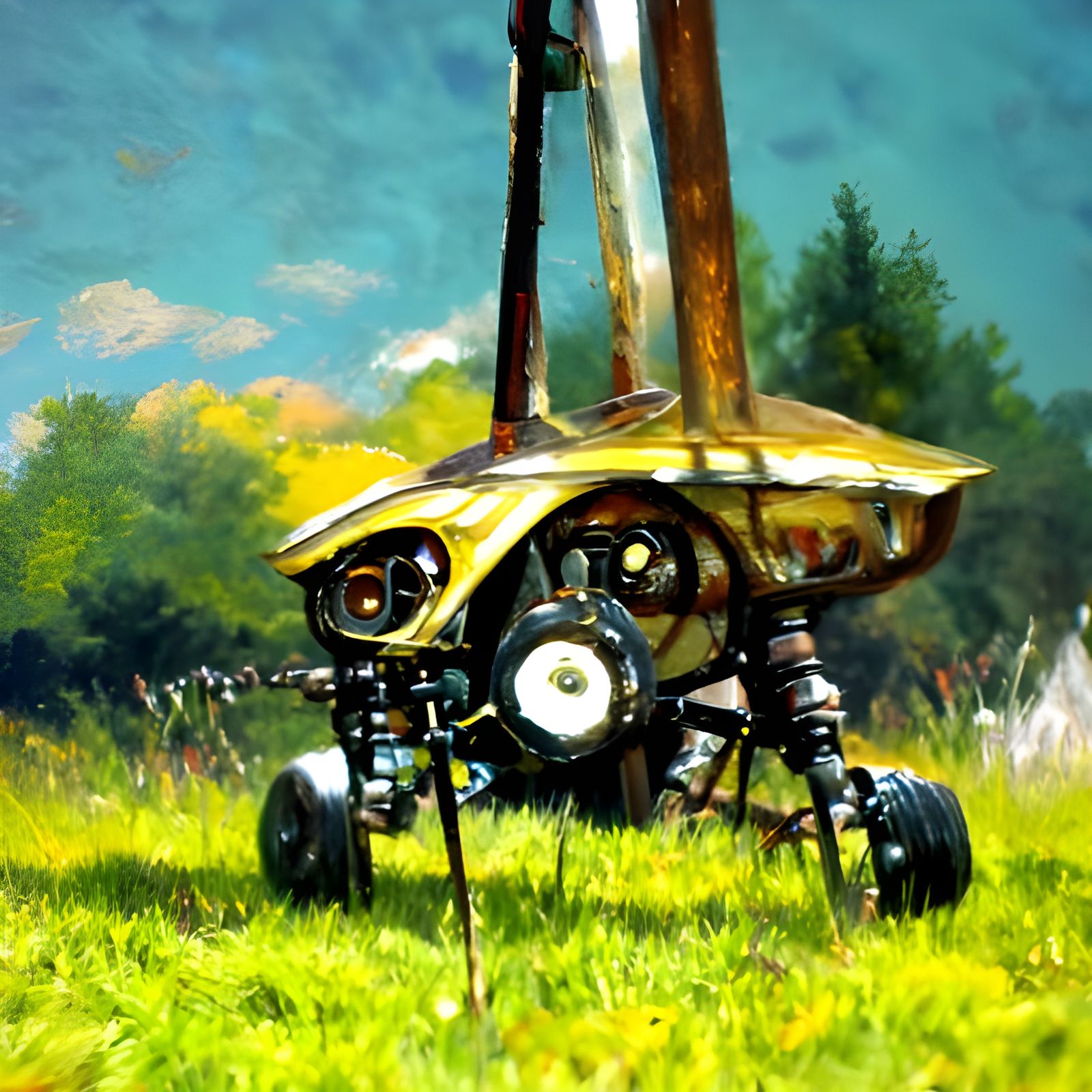 robot double antena rusty style realistic metallic arms whee...