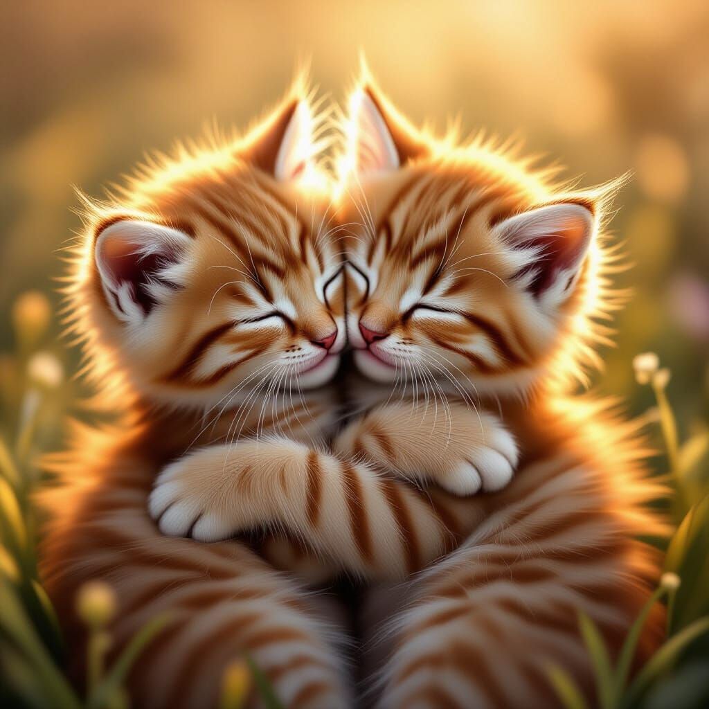 Two Soft Kittens Hugging in Hyperrealistic Digital Art
