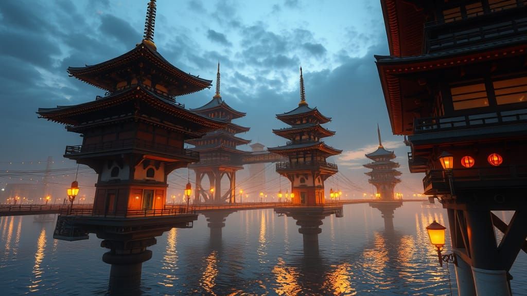 Scène Exploration d'une rue extraterrestres en ruines : "Architectures anciennes et mystérieuses, symboles gravés, lumière dorée filtrant à ...