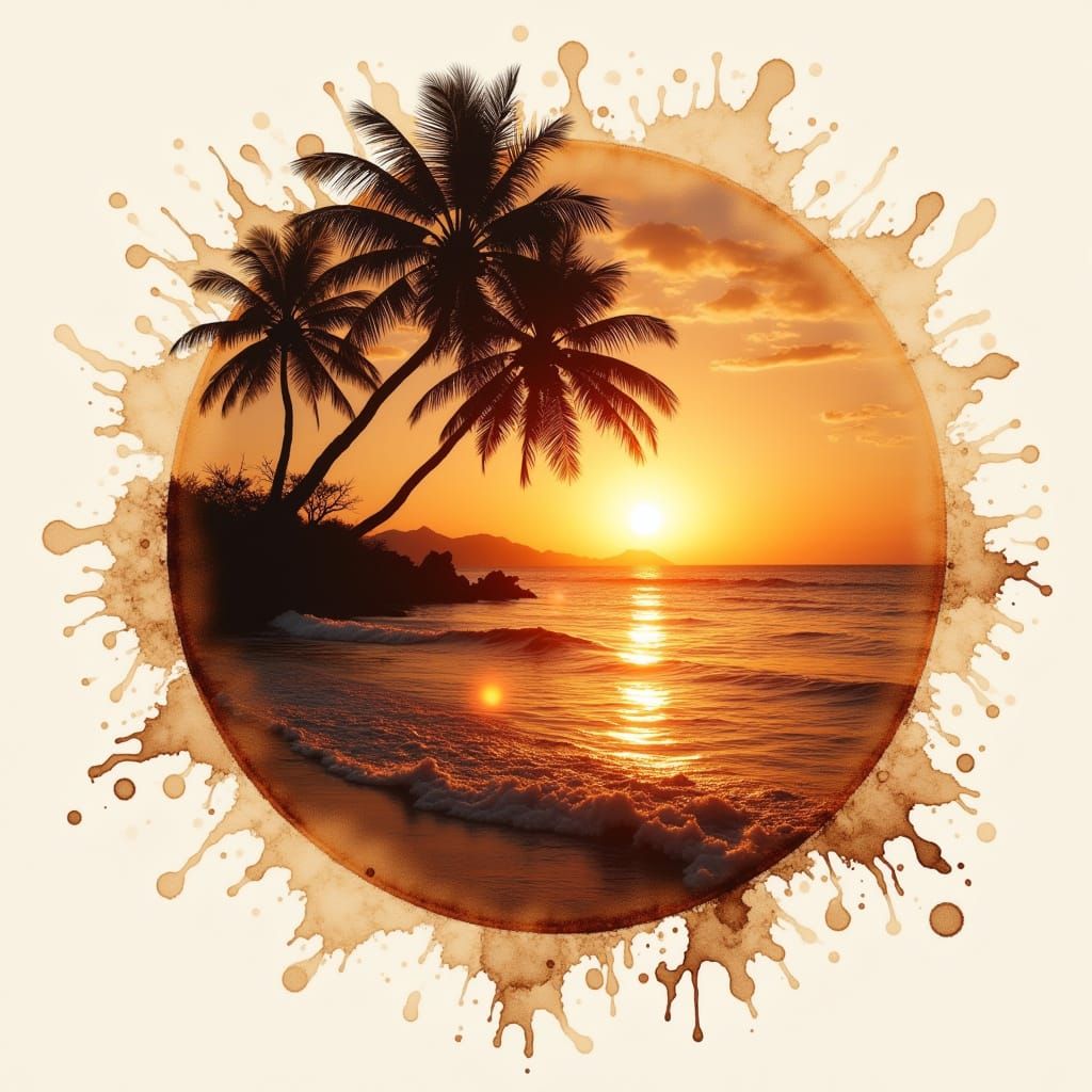 <lora:NC Coffee Stain-DE:0.5> Spanning across the center is an awesome logo of the text, ("NC Coffee Stain DE"), in the artistic style of a ...