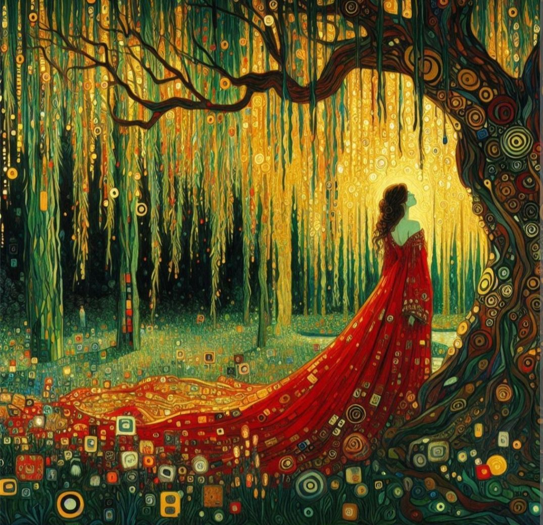 Weeping willow and a girl in red