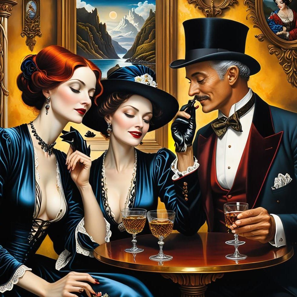 Victorian Lady in Surreal Landscape, Photorealistic Style