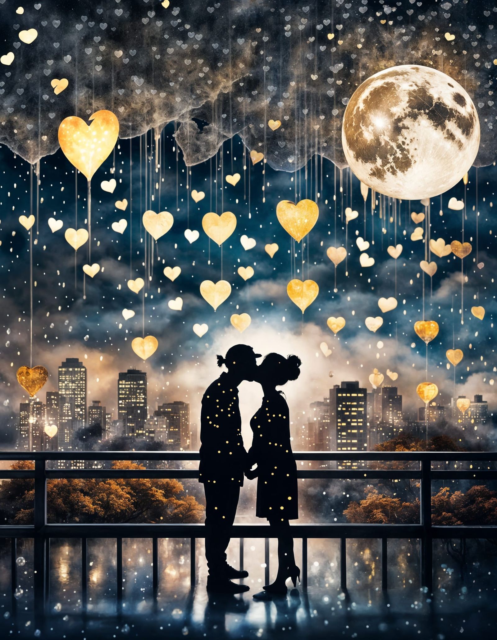 Kissing Couple Under Starry Night Sky