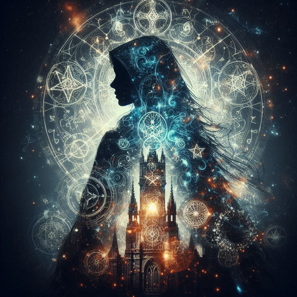 double exposure beautiful fantasy portrait landscape..