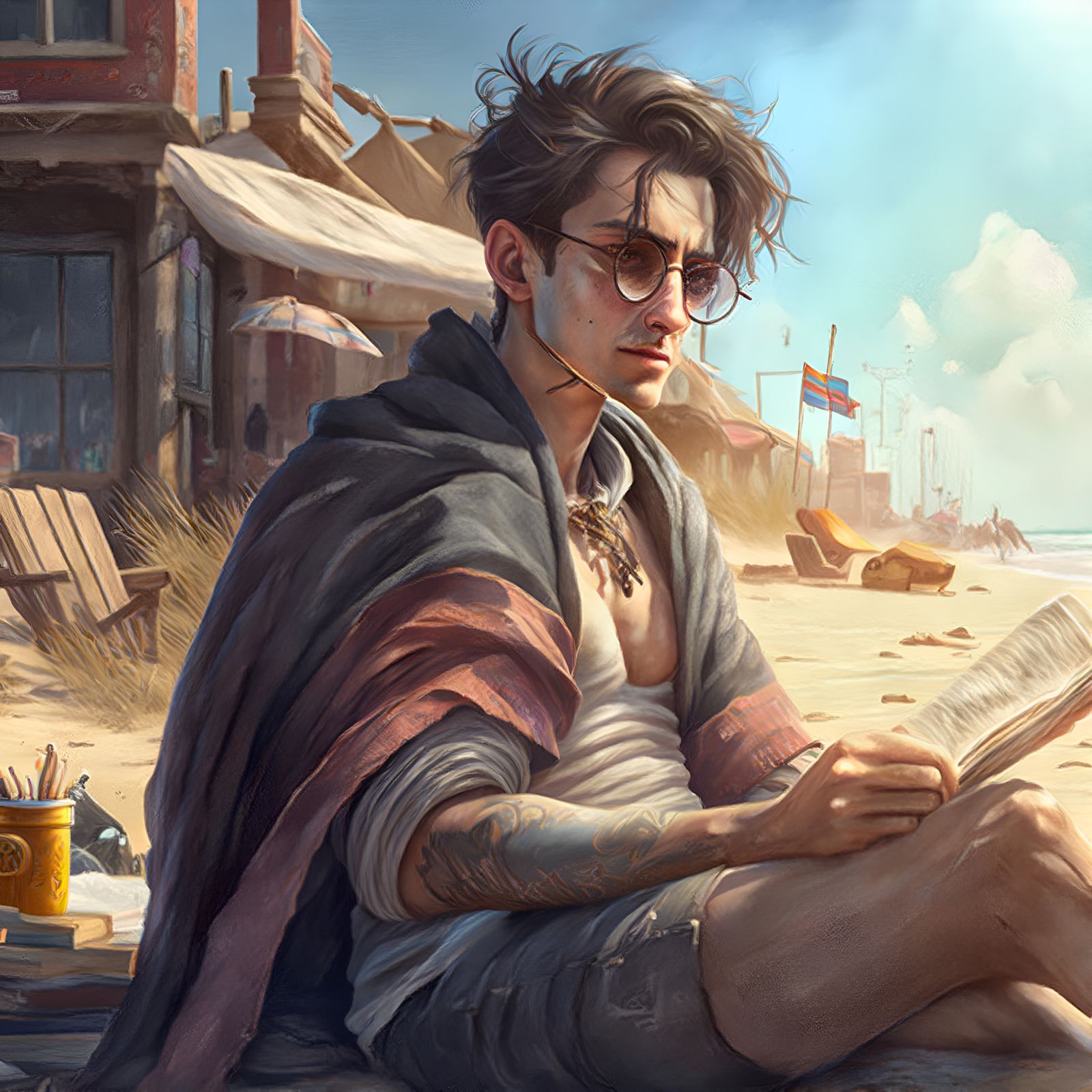 Midjourney v4: Harry at the Beach