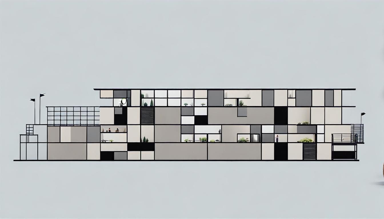 realistic  exterior shot elevation with landscape and pixels...