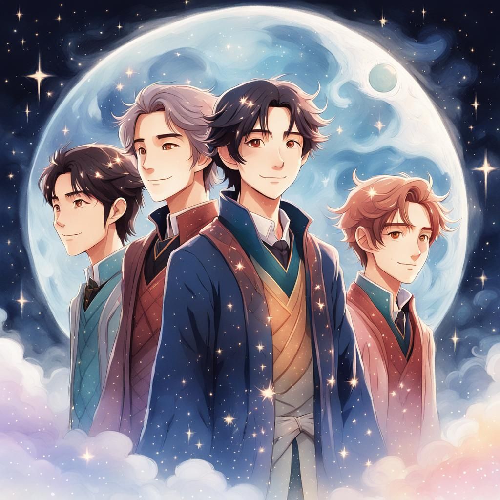 Anime Portrait of Friends in a Joyful Galaxy
