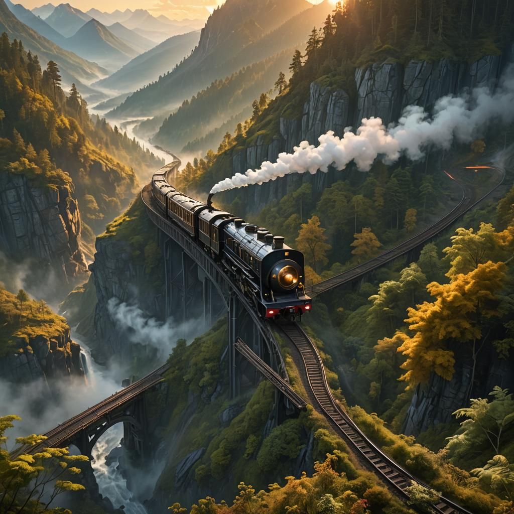 Mystical Steam Train Journey Through Misty Mountains