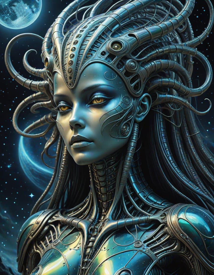 Surreal Astral Mermaids Shine in Vibrant Celestial Scene