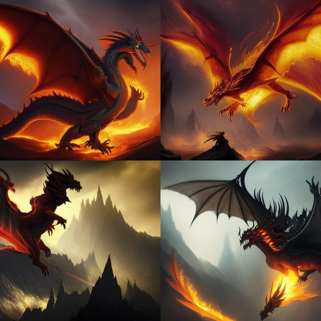 Fire dragon, flying, 8k, dark fantasy, middle earth