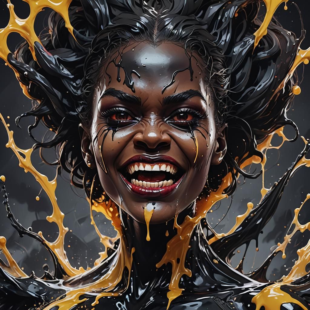 Splash art, a quirky liquid portrait of a hauntingly beautiful dark ...