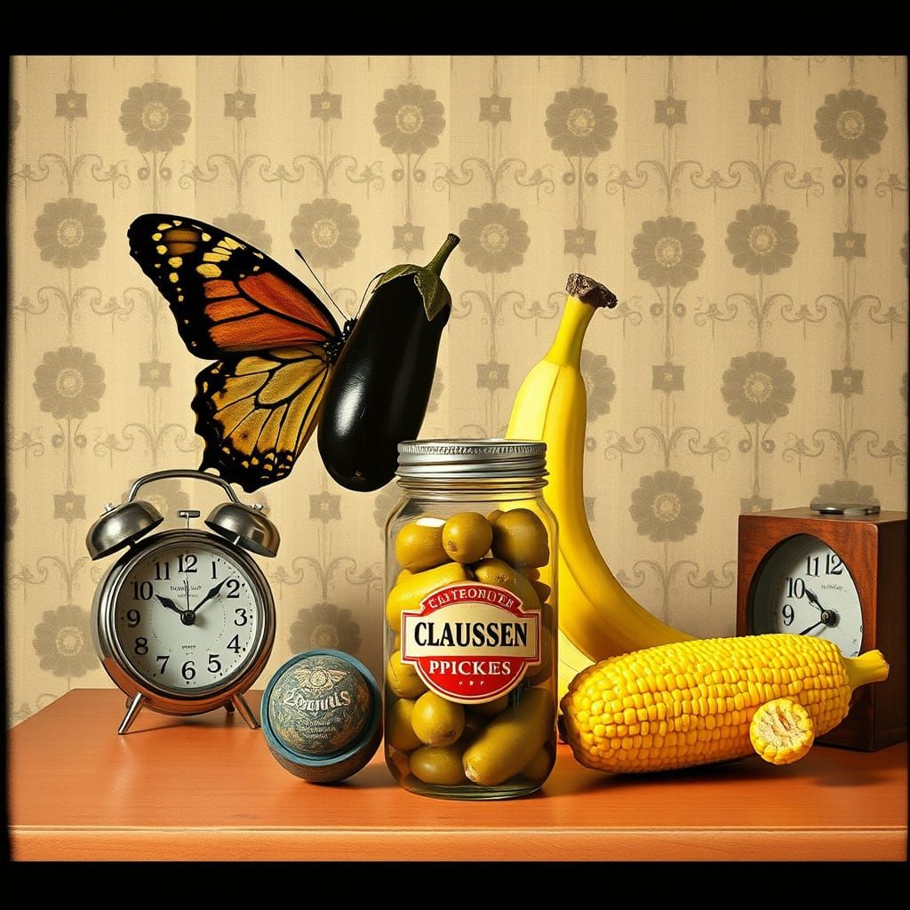 Mid-Century Modern Still Life in Split Screen Nega... - AI Art