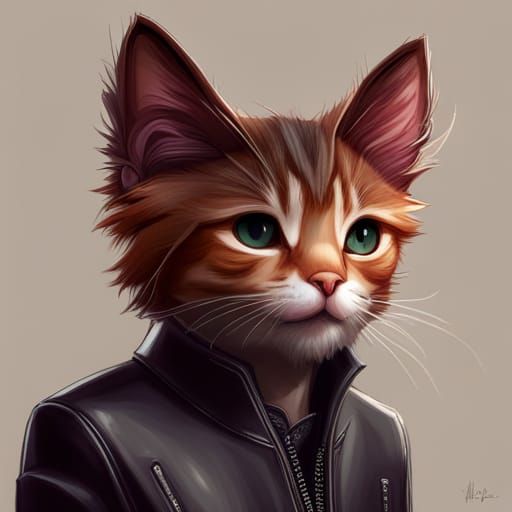 kitten in leather jacket - AI Generated Artwork - NightCafe Creator