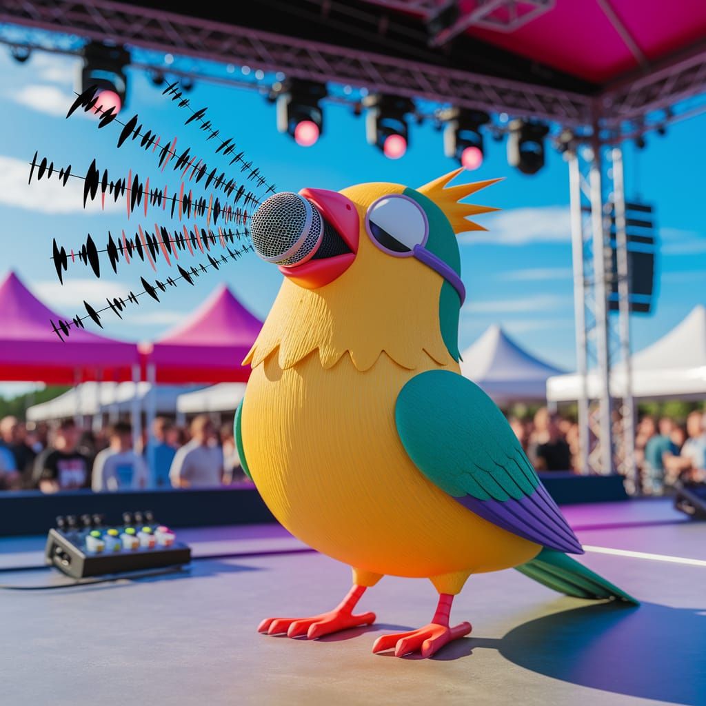 A canary, trying to hit a high note during a day of music celebration, accidentally swallows a tiny microphone, ...  by @Marv
