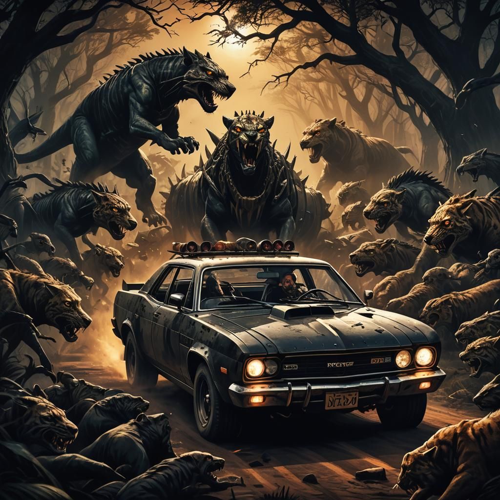 Safari Racing Car in Dark Fantasy Gothic Horror